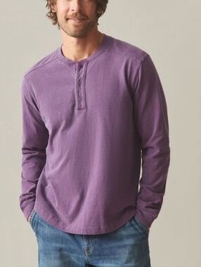 American Giant Mens Medium Broken-In Premium Slub Long Sleeve Henley Purple NWOT